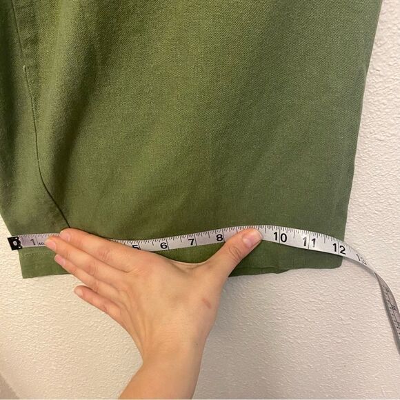 Dip v neck linen blend green tie waist lagenlook boho jumpsuit romper wide leg 6 - Picture 8 of 12